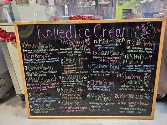 Rolled ice cream menu