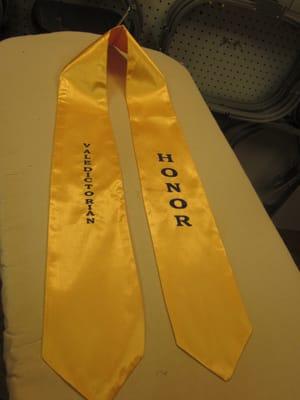 Graduation, promotion, competition, and bridal sashes/stoles custom made in a variety of colors.