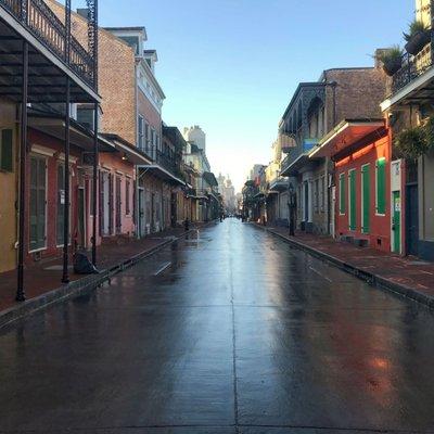 A photo of Bourbons Street facing upriver on a Thursday morning.