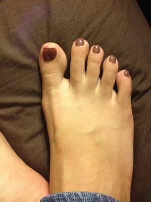 Uneven big toe-- rest are good.