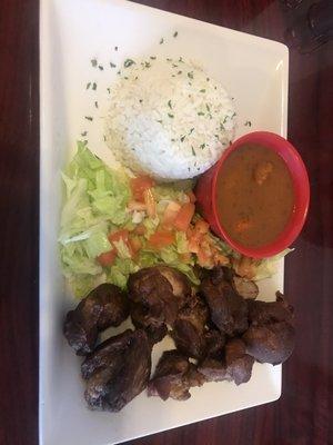 Pork chunks with rice and beans