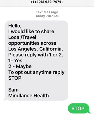 Mindlance 3/8 text message received today