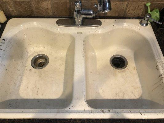 Here's a before of a sink we cleaned using soft scrub and a greenie