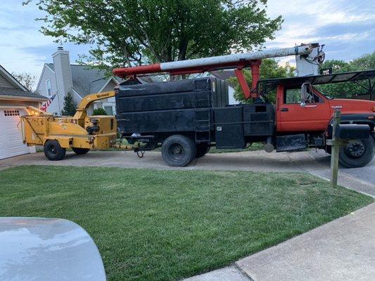 Chipper and a bucket truck