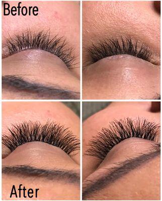 Before and after eyelash extensions.