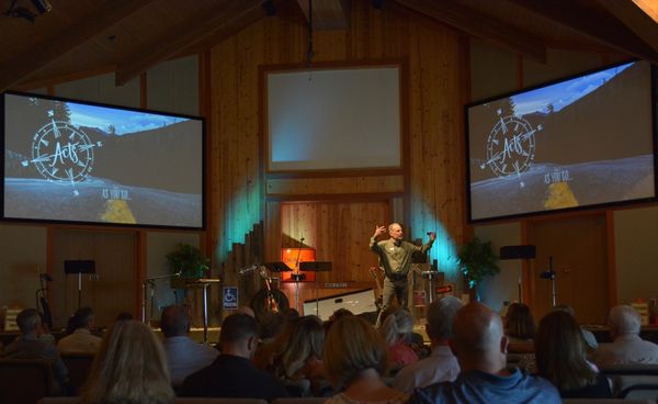 Pastor Jeff preaches a message during a series on the book of Acts, 2018.