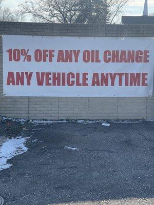 10% Off Any Oil Change Any Vehicle Anytime