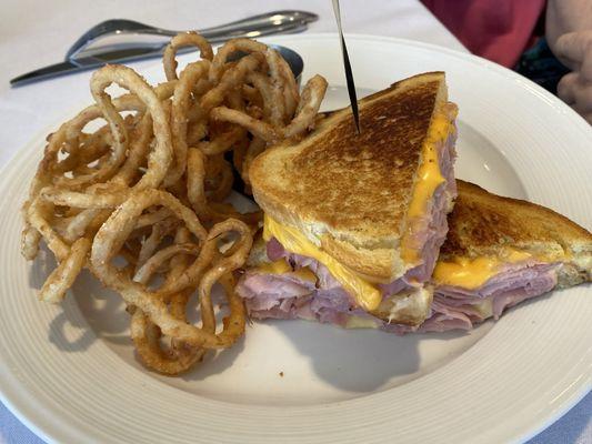 Ham & cheese with onion straws