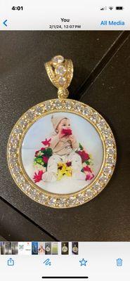 Special picture gel coding custom pendant on 14kt crystal glass pendant