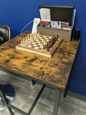 Chess set in the waiting area