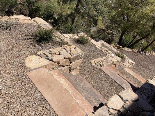 Stone terraces and moss rock steps