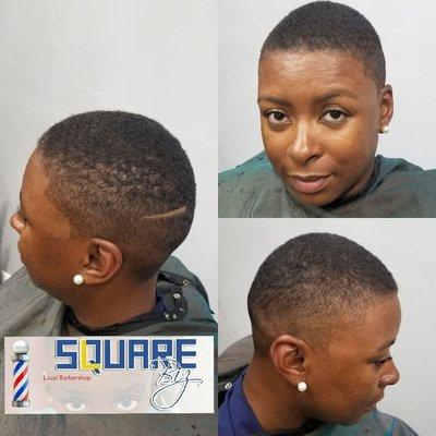 Women's cut 
STYLE 
Brush cut on top shadow on the sides!