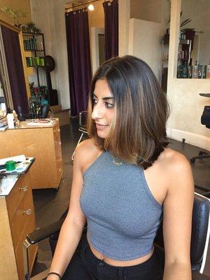 Getting current by lobbing off the length to a lob! She's looking beautiful here and ready for fall!