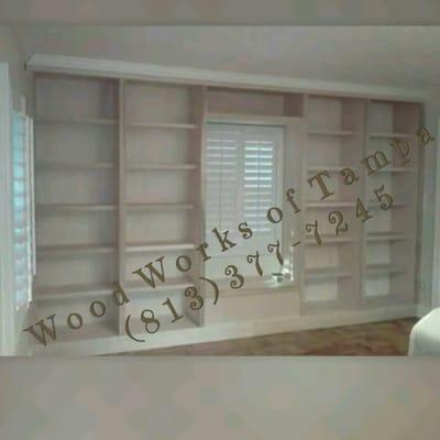 Custom bookshelves designed and built by Wood Works of Tampa CALL US TODAY FOR A FREE ESTIMATE...