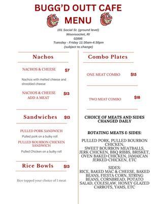 Menu. Meats and sides changed daily