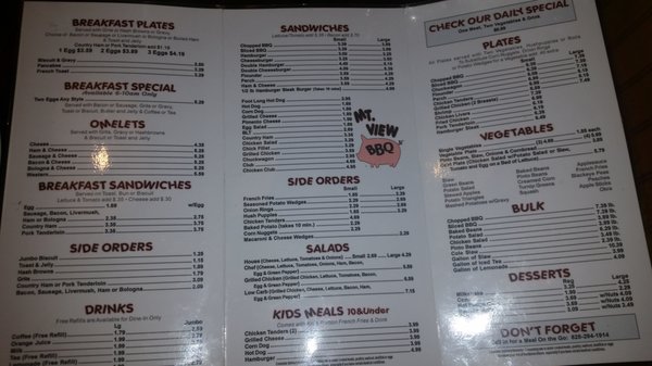 Menu for Mtn View BBQ -- the menus could definitely be cleaned off more :/