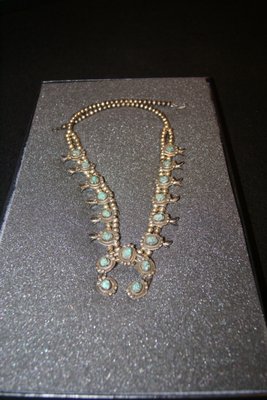 Vintage silver and turquoise squash blossom necklace for sale