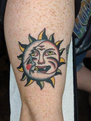 Traditional Moon and Sun Tattoo