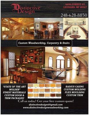 Distinctive Design Custom Carpentry, Staircases, Cabinets, Mantels, Molding Packages, Manufacturers.