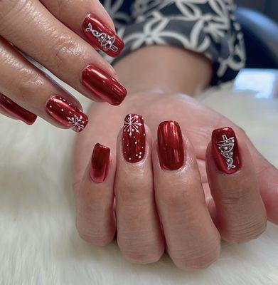 Red chrome nails