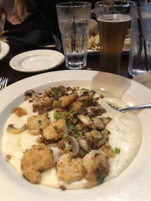 My shrimp and grits and a Hefeweizen