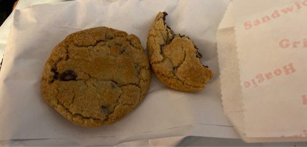 The 2 cookies I ordered- or well, 1 1/4 because I couldn't help myself before taking the picture.