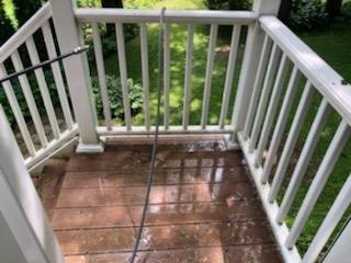 Composite decking before pressure washing.