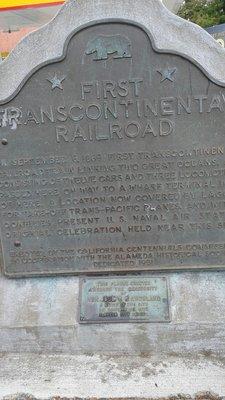 This plaque marks the endpoint of the Transcontinental Railroad