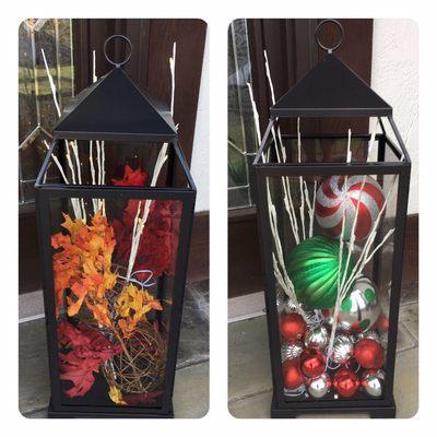 Transitioning the lanterns from Fall to Christmas.