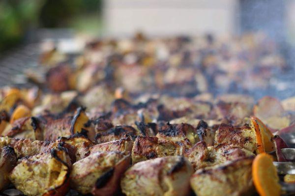 Jumbo Kebabs on the grill.