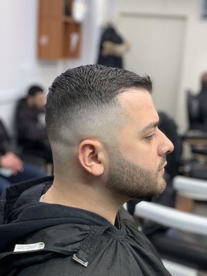 Skin fade with comb over and beard trim