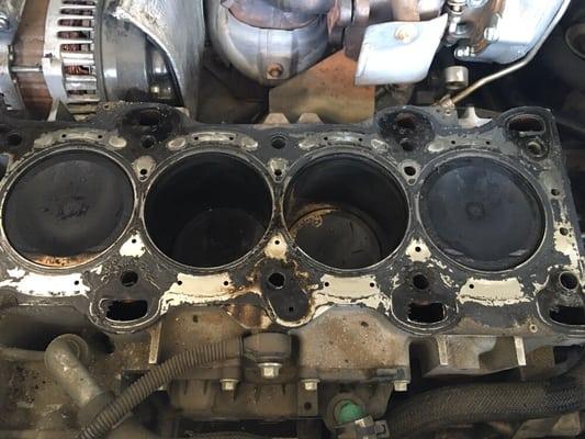 2005 Mazda CX-7. It was ran with no oil causing a blown head gasket. After more inspections, this block needs to be machined.