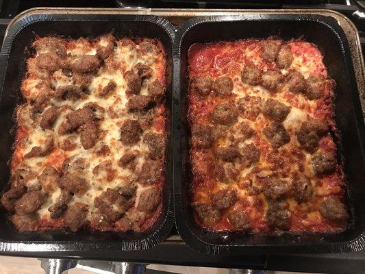 Crust free pizza bowls! Meatballs & Sausage,  and Pepperoni & Sausage