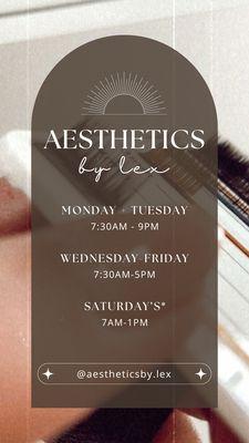 This is my schedule for taking lash extensions appointments!