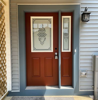 Painted exterior front door sidelights and trim