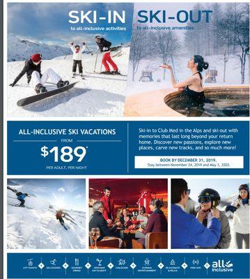 Ski resort all inclusive trips free lessons.