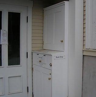 our book drop and elevator entrance.