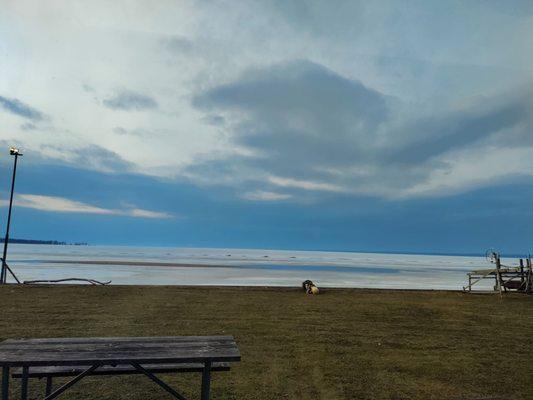 The view of the lake from inside the restaurant.