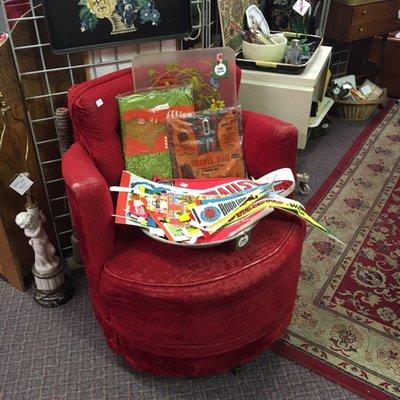 Chair and pennants.