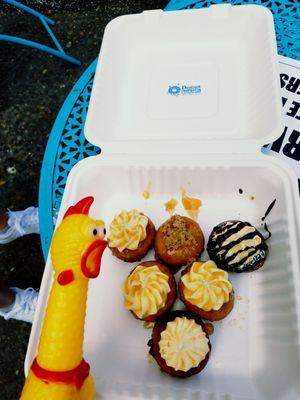 Got a variety of small donuts...thr whip cream is phenomenal.