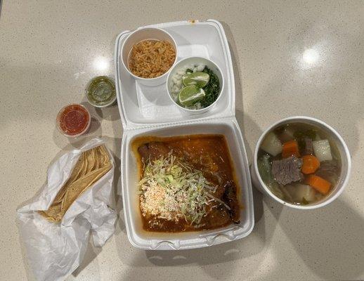 Chile rellenos and caldo de res (beef stew)