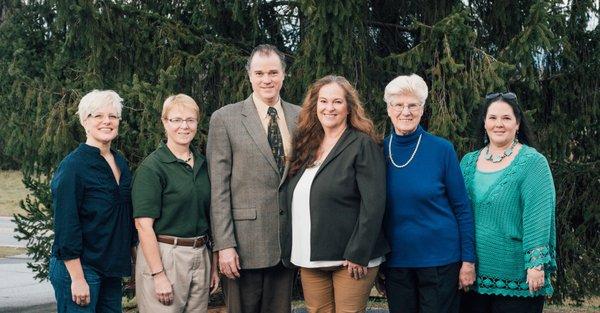 Meet our staff. L to R - Dawn, Lee, Dr. Tom, Dr. Laura, Irma and Heather