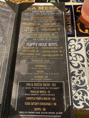 Happy hour menu