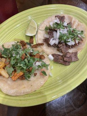 Street tacos; Al pastor and steak