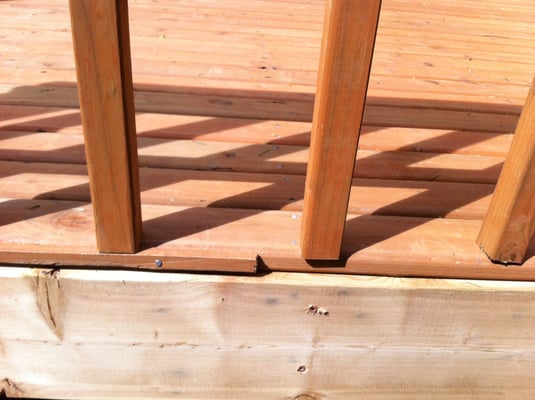 Piece of decking added to the front end of the deck to make up for measuring mistake.