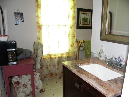 Part of the kitchen/bathroom area at the Wolf Cottage.