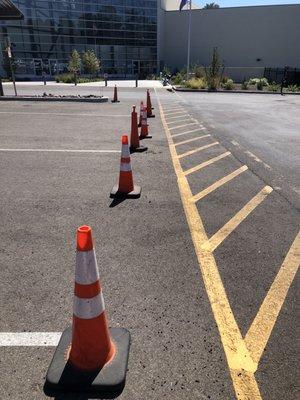 Middle cone after being scooted closer to the car and still not touching it.