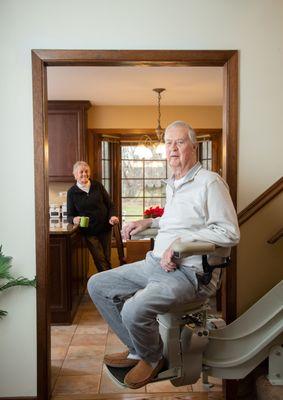 curved stairlift installed by Lifeway Mobility CO Springs