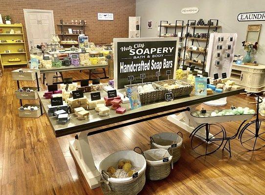 Large selection of handcrafted soaps, bath bombs, soaks and scrubs, lotions, and much more.