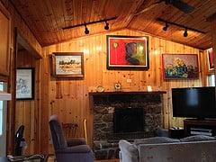 Small yet well-appointed living room in the couple's cabin